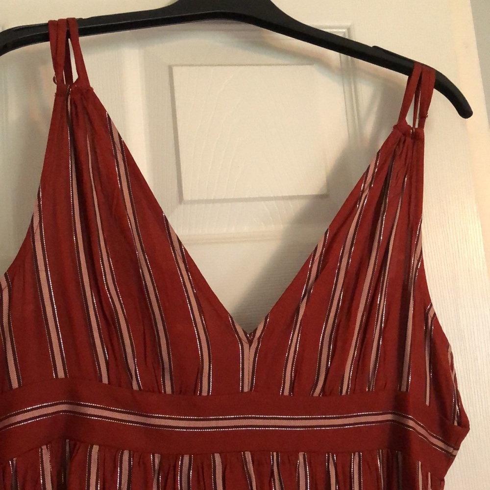 LOFT Beach dress, burnt red/orange striped shimmer dress, size Small NWT.